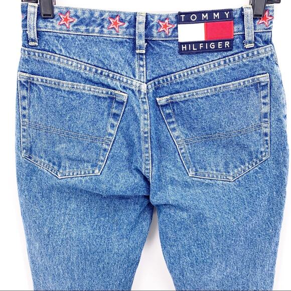 VINTAGE Y2K Tommy Jeans Low Rise Embroidered Flared Jeans Womens Size 3 - Picture 10 of 11